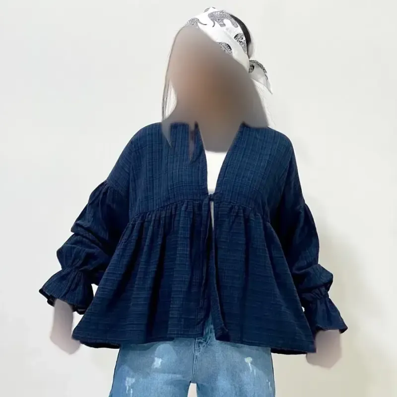 شومیز عروسکی گره ای زنانه جنس لینن فری سایز - تصویر 8