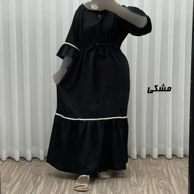 پیراهن ساحلی زنانه جنس کارل فری سایز مناسب تا 52 کمربنددار - تصویر 4
