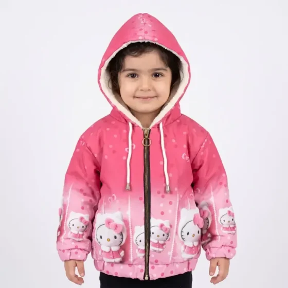 سویشرت دخترانه شمعی خزدار طرح کیتی صورتی