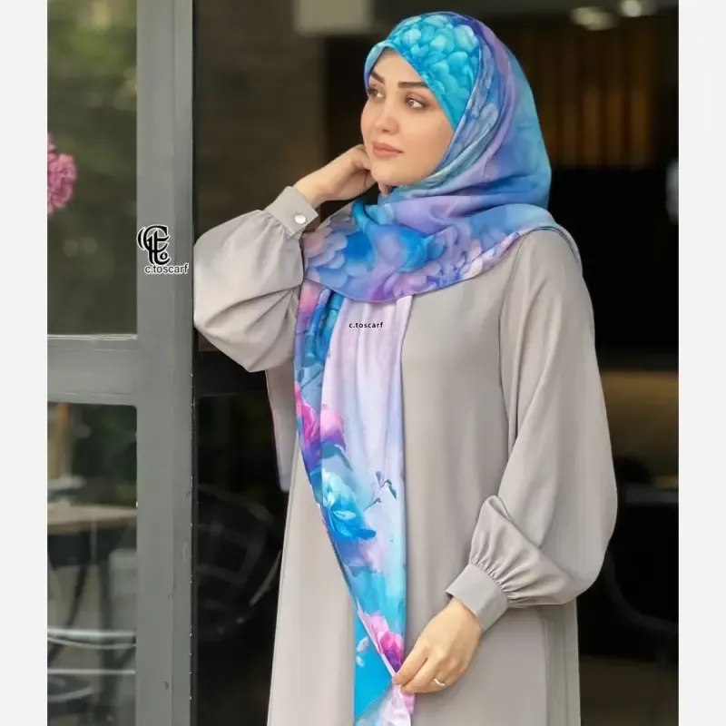 روسری نخ کاستوم طرح درنا سایز 140 صورتی چرخ دوز سیتو - تصویر 2