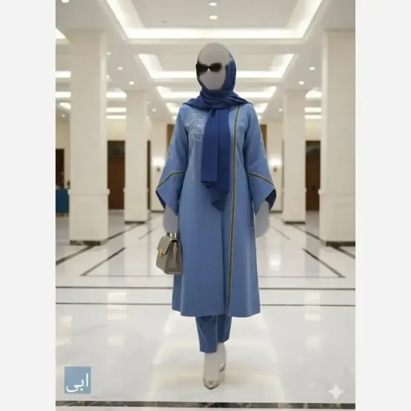 مانتو گلدوزی شده مدل رویسا پارچه شانتون اسلپ قد 109 سانت - تصویر 15