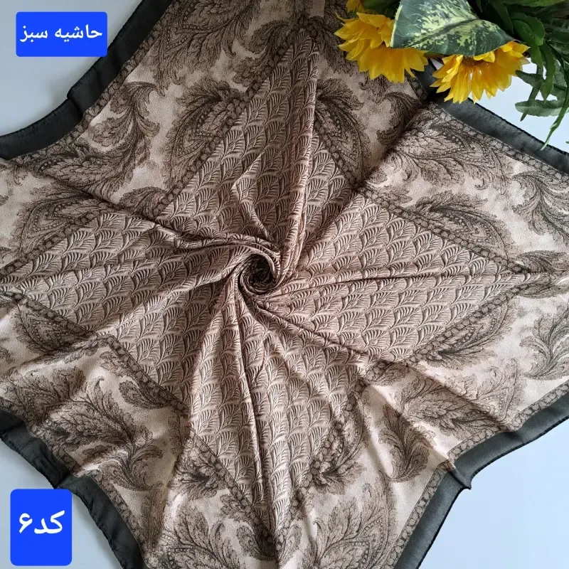 روسری زنانه نخ کشمیر قواره 120 دور دوخته شده - تصویر 9