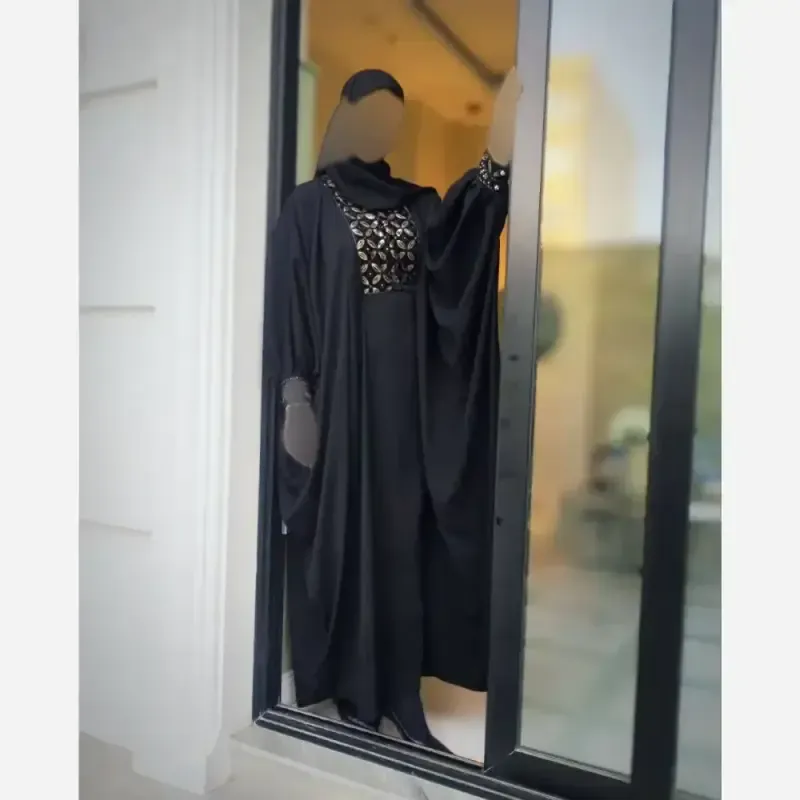 عبا مشکی طرح محیا با خرجکار سوزن دوزی هندی کرپ الیزه - تصویر 7