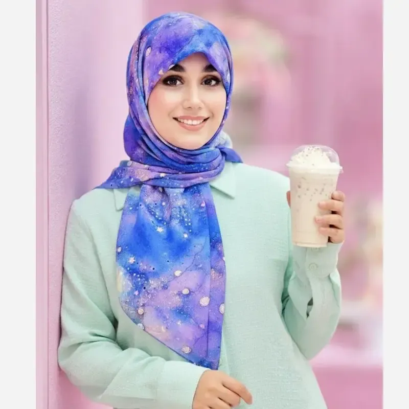 روسری نخ کاستوم طرح ساحل سایز 140 دور چرخ دوز - تصویر 9
