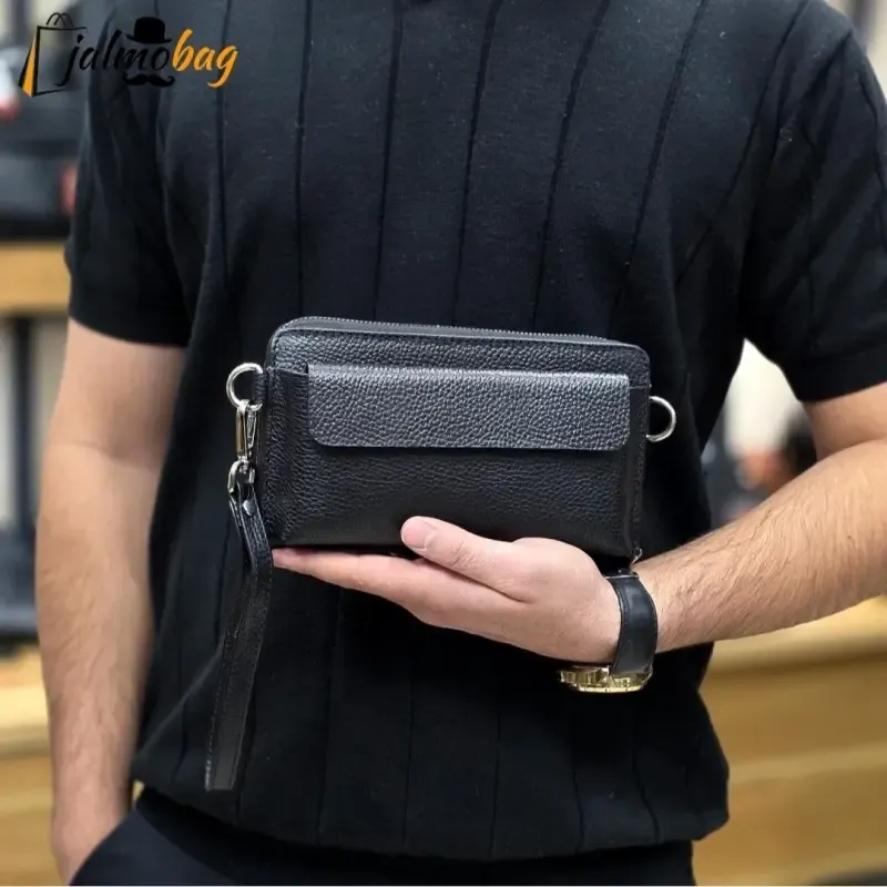 کیف دستی و دوشی چرم طبیعی ظفر دارای بند مچی و بند بلند قابل تنظیم - تصویر 14