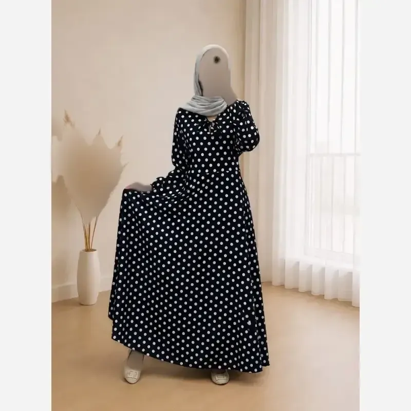ساحلی تمام کلوش توپی جنس کرپ فلور یقه کراواتی فری سایز قد 140 - تصویر 2