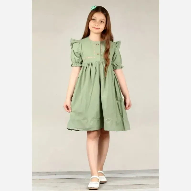 پیراهن سارافون دخترانه لینن گلدوزی شده مناسب 4 تا 9 سال - تصویر 3