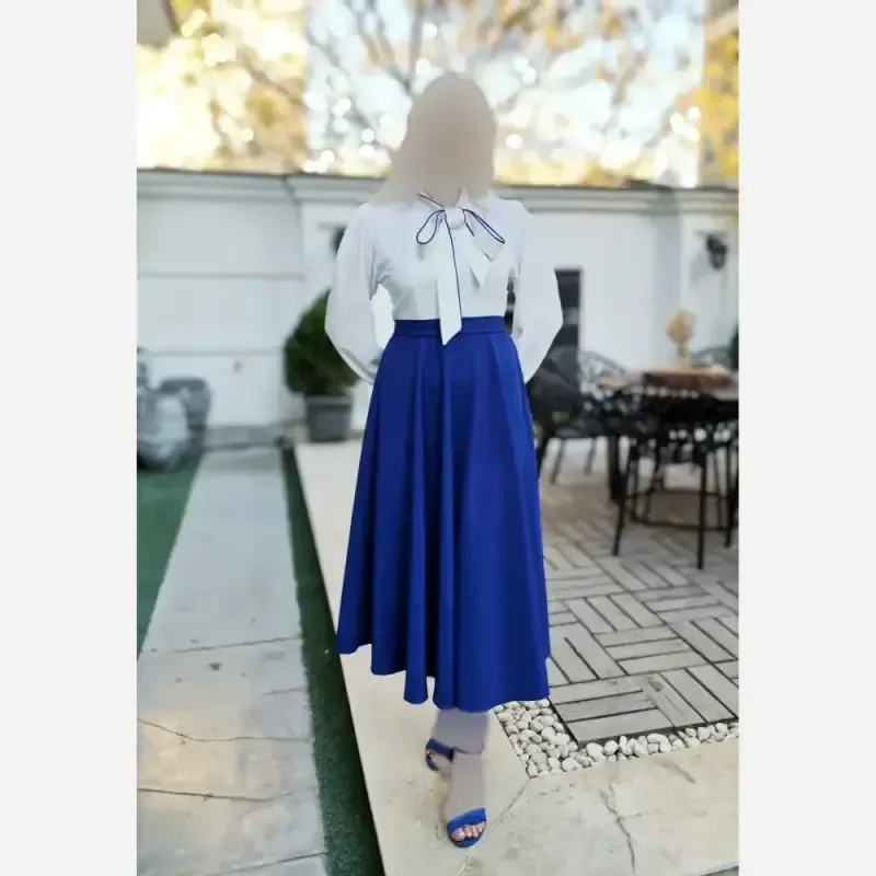 پیراهن زنانه مدل بهاره بالاتنه ابروبادی و دامن سوپر مازراتی با کمربند - تصویر 7