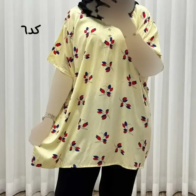 تیشرت نخی فری سایز زنانه مصی کد 1394 تن خور راحت چهارفصل - تصویر 7