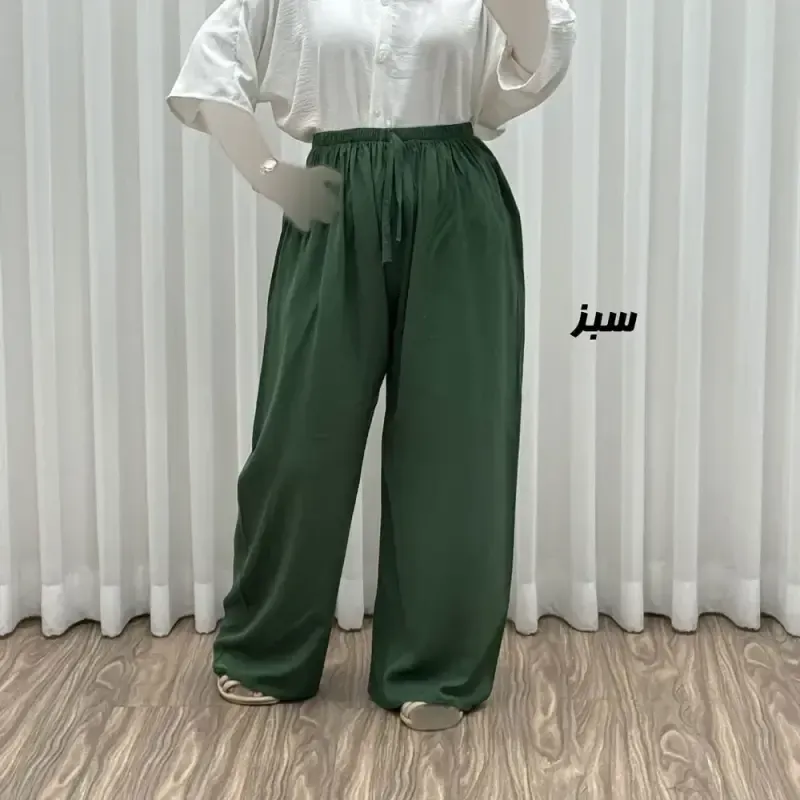 شلوار نخی زنانه راحتی فری سایز مناسب تا سایز 50 قد 107 - تصویر 5