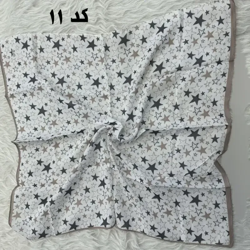 مینی اسکارف نخی نسکافه ای طرح دار قواره 65 در 65 سانتی متر - تصویر 8