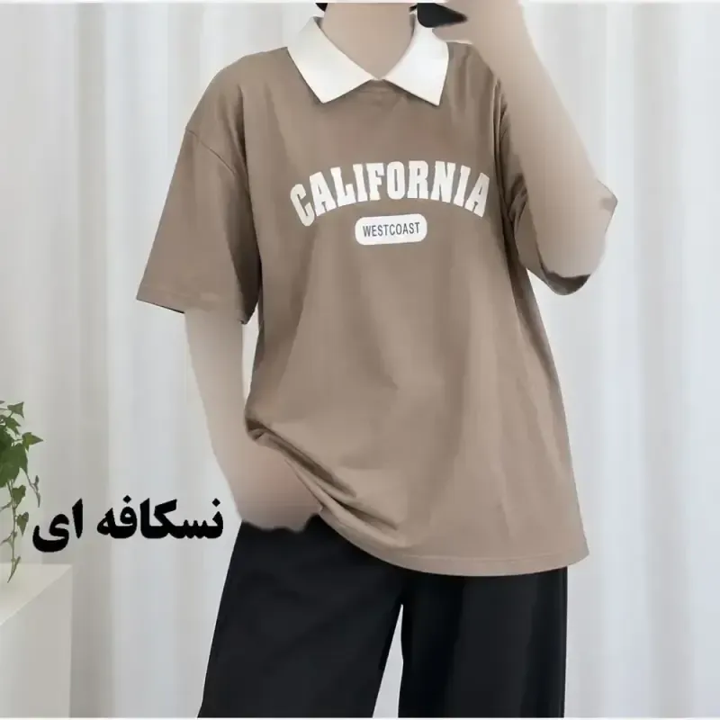 تیشرت باکسی پولوشرت کالیفرنیا نخ پنبه زنانه فری سایز - تصویر 10