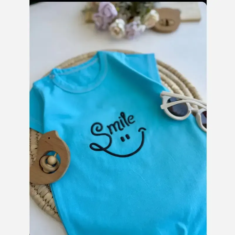 رامپر نوزادی پسرانه طرح smile جنس پنبهای لطیف سایز 6 ماه تا 3 سال - تصویر 4
