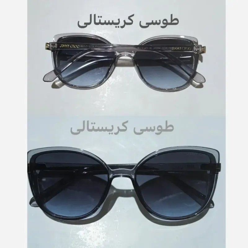 عینک آفتابی زنانه جیمی چو شاین دار UV400 قهوه ای پلنگی مشکی عسلی همراه کاور و دستمال - تصویر 13