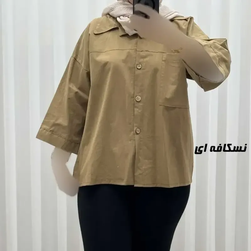 شومیز لینن جیب دار جلو دکمه فری سایز مناسب تا 52 چهارفصل - تصویر 3