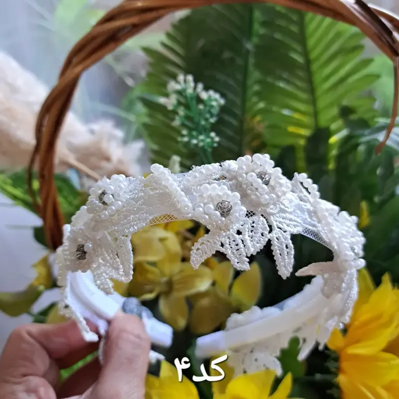 تل مجلسی گیپور سه بعدی گلدار زنانه سفید کرم بادمجانی زرشکی - تصویر 5