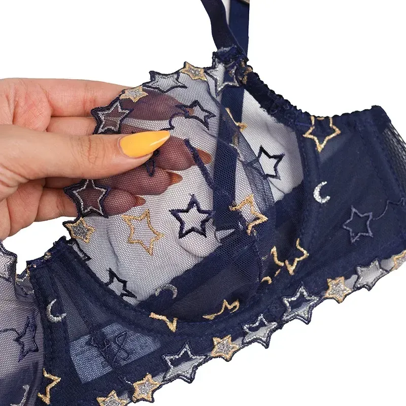 ست شورت و سوتین توری فنر دار طرح ستاره برند ژینا سایز 75 تا 90 - تصویر 3