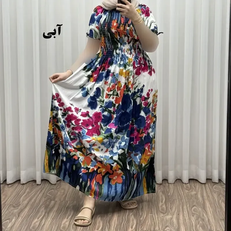 پیراهن ساحلی خارجی مدل آبرنگی فری سایز کریشه شیک و راحت مناسب تا سایز 54 چهارفصل - تصویر 2