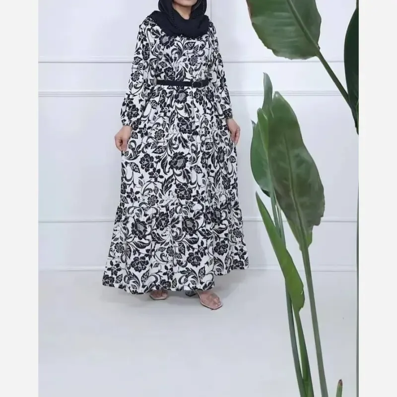 پیراهن ساحلی نخی فلور زمینه سفید فری سایز (38 تا 48) بدون بدن نما - تصویر 2