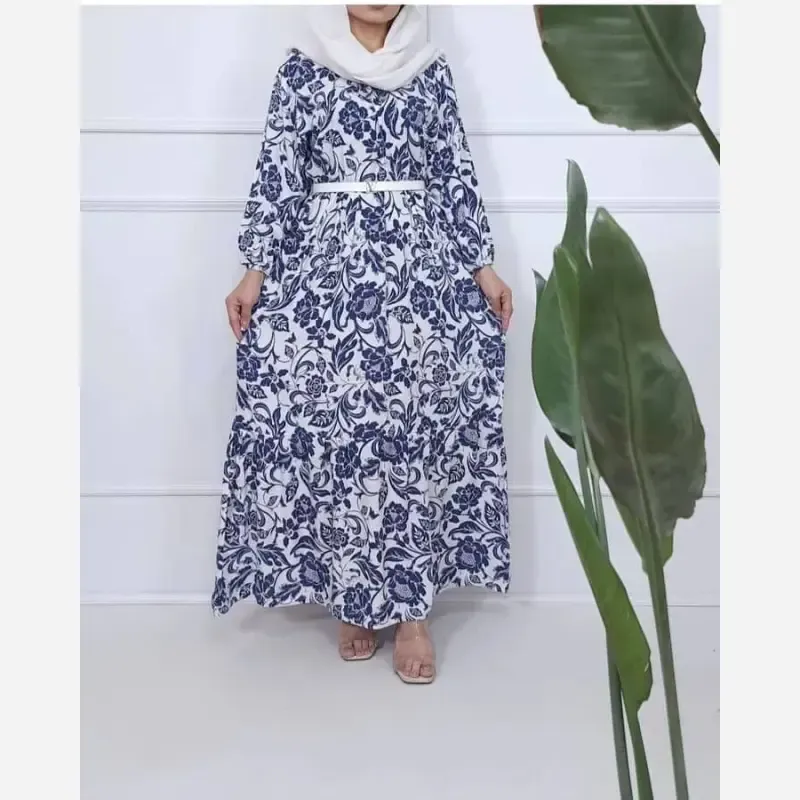 پیراهن ساحلی نخی فلور زمینه سفید فری سایز (38 تا 48) بدون بدن نما - تصویر 3