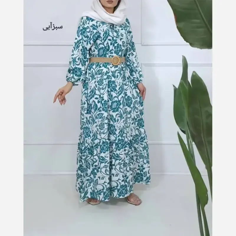 پیراهن ساحلی نخی فلور زمینه سفید فری سایز (38 تا 48) بدون بدن نما - تصویر 4