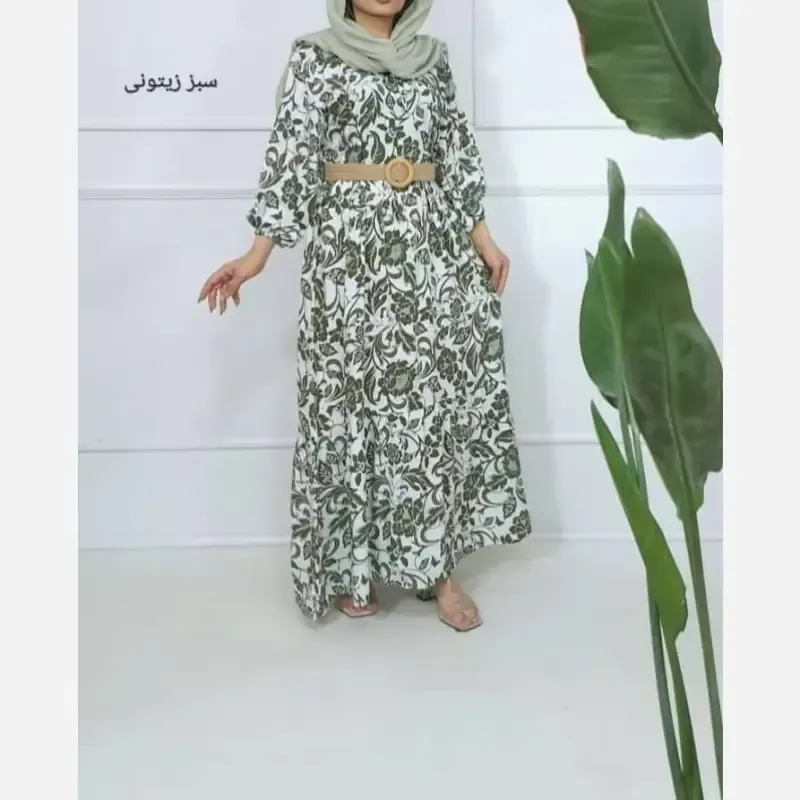 پیراهن ساحلی نخی فلور زمینه سفید فری سایز (38 تا 48) بدون بدن نما - تصویر 5