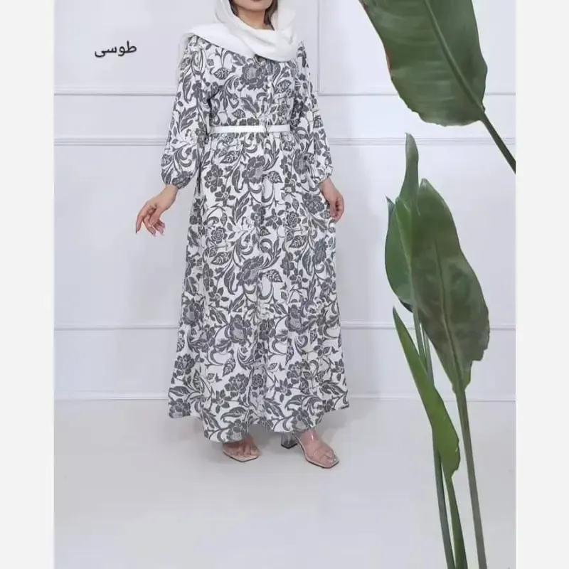 پیراهن ساحلی نخی فلور زمینه سفید فری سایز (38 تا 48) بدون بدن نما - تصویر 6