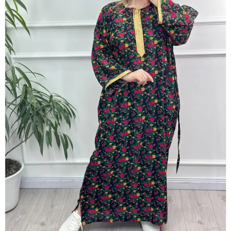 پیراهن ساحلی زنانه ترکمنستان طلاکوب گل ریز فری سایز تا 54 جنس نخی چهارفصل شیک - تصویر 3