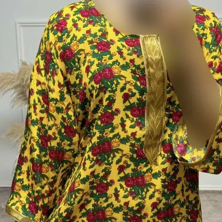 پیراهن ساحلی زنانه ترکمنستان طلاکوب گل ریز فری سایز تا 54 جنس نخی چهارفصل شیک - تصویر 5