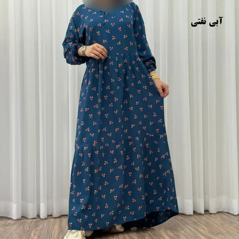 پیراهن ساحلی زنانه گلریز نخی فری سایز تا 48 آیدایی کمربند دار شیک و راحت چهارفصل - تصویر 4