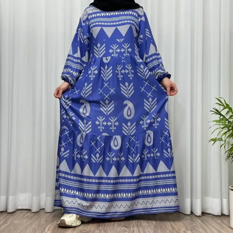 پیراهن ساحلی زنانه بوگاتی مدل ترمه آسمانی فری سایز تا 48 آبرفت و رنگ رفت ندارد - تصویر 6