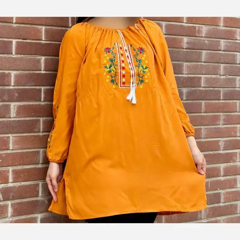 تونیک نخی گلدوزی شده زنانه طرح مریلا فری سایز مناسب تا 52 همراه با کمربند - تصویر 2