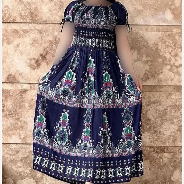 پیراهن ساحلی زنانه کریشه وارداتی هندی آستین کوتاه فری سایز تا 54 - تصویر 3