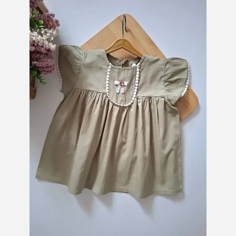 پیراهن چین دار کتان تابستانی بچگانه 1 تا 8 سال با رنگ بندی متنوع - تصویر 14