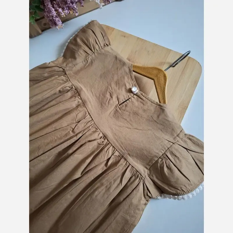 پیراهن چین دار کتان تابستانی بچگانه 1 تا 8 سال با رنگ بندی متنوع - تصویر 17