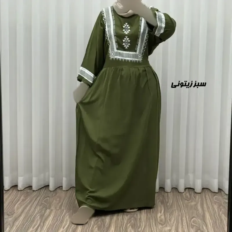 پیراهن نخی زنانه مدل پادمیرا فری سایز مناسب تا 48 همراه با کمربند - تصویر 8