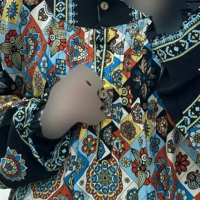 تونیک نخی زنانه سایز بزرگ مدل ستاره کوچک دکمه دار - تصویر 3