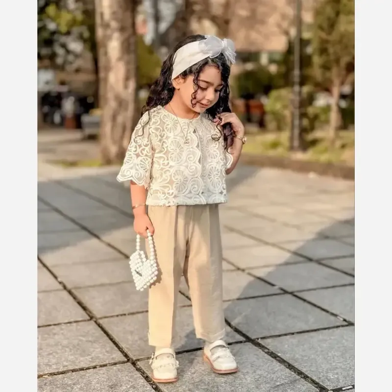 کت و شلوار دخترانه طرح گیپور مناسب 1 تا 8 سال - تصویر 2