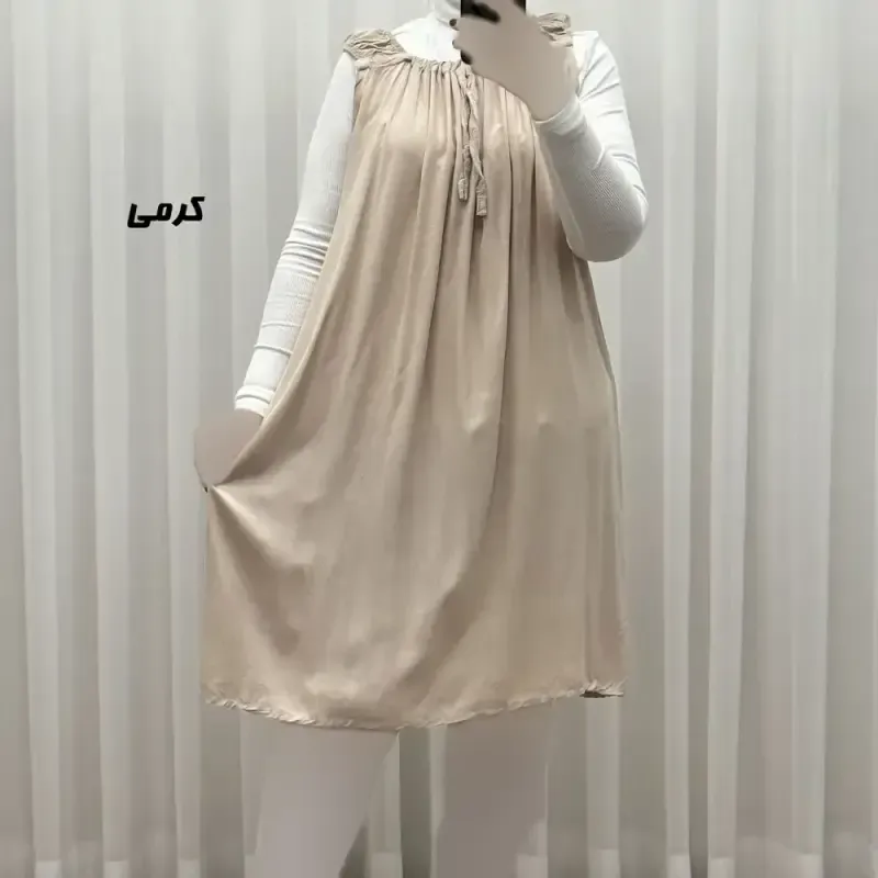 سارافون نخی زنانه کوتاه ساده فری سایز مناسب تا سایز 52 - تصویر 4