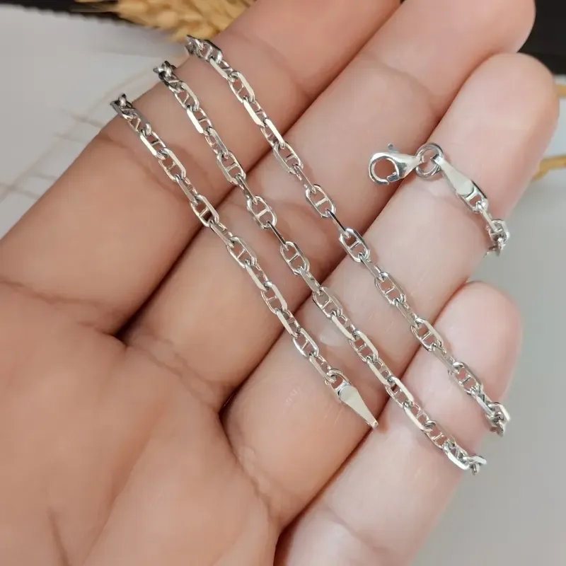زنجیر نقره عیار 925 ایتالیایی روکش طلا سفید 50 سانت - تصویر 6