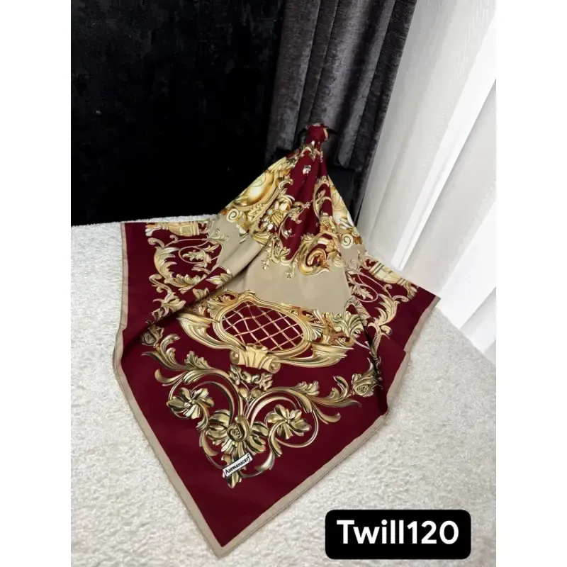 روسری ساتن ابریشم طرح رزیتا قواره 140 دور دوخت مجلسی - تصویر 2