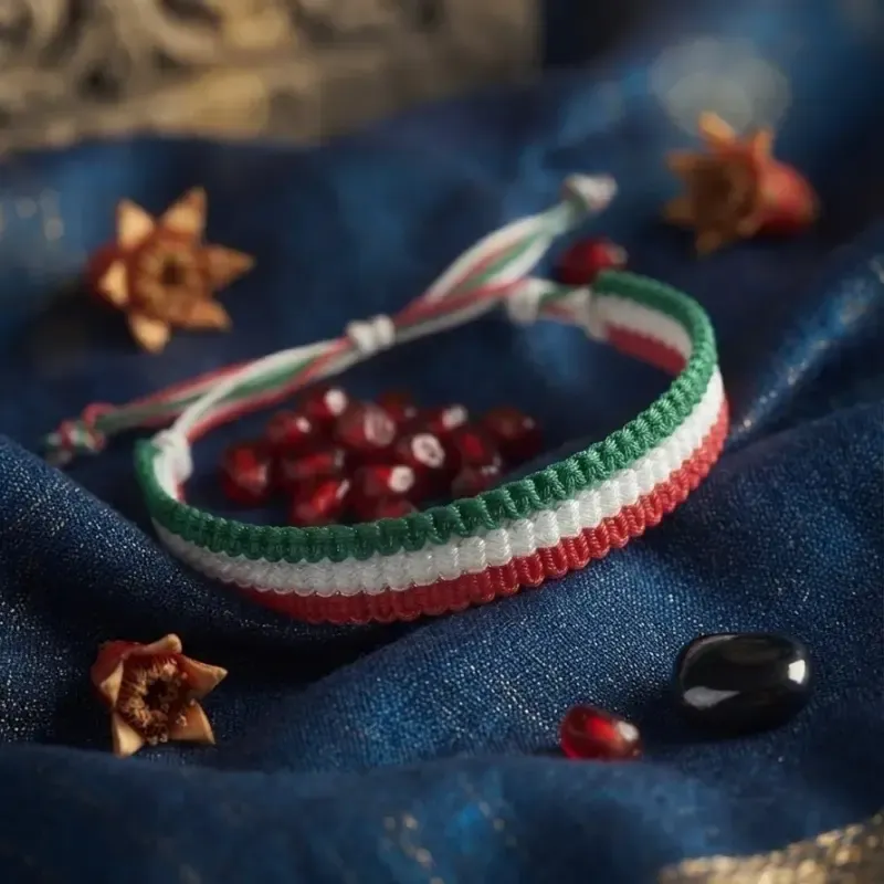 دستبند دست ساز بافت سه رنگ طرح پرچم ایران سایز فری جنس نخ مقاوم - تصویر 5