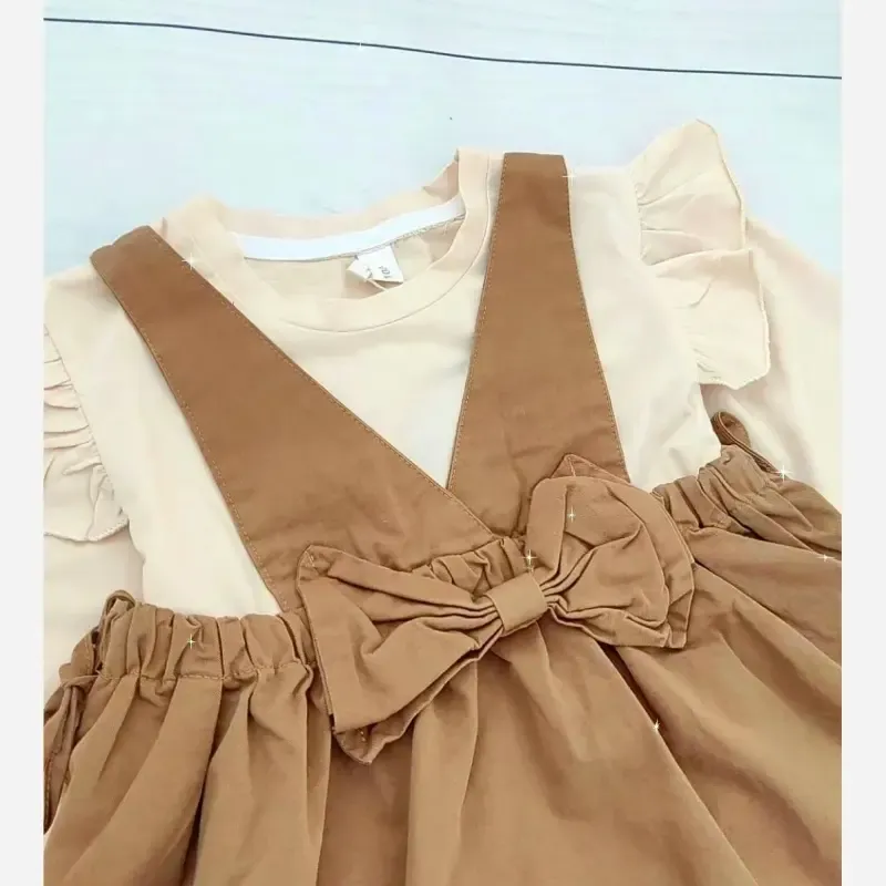 ست بلوز و سارافون کتان دخترانه وارداتی مناسب 4 تا 11 سال - تصویر 9