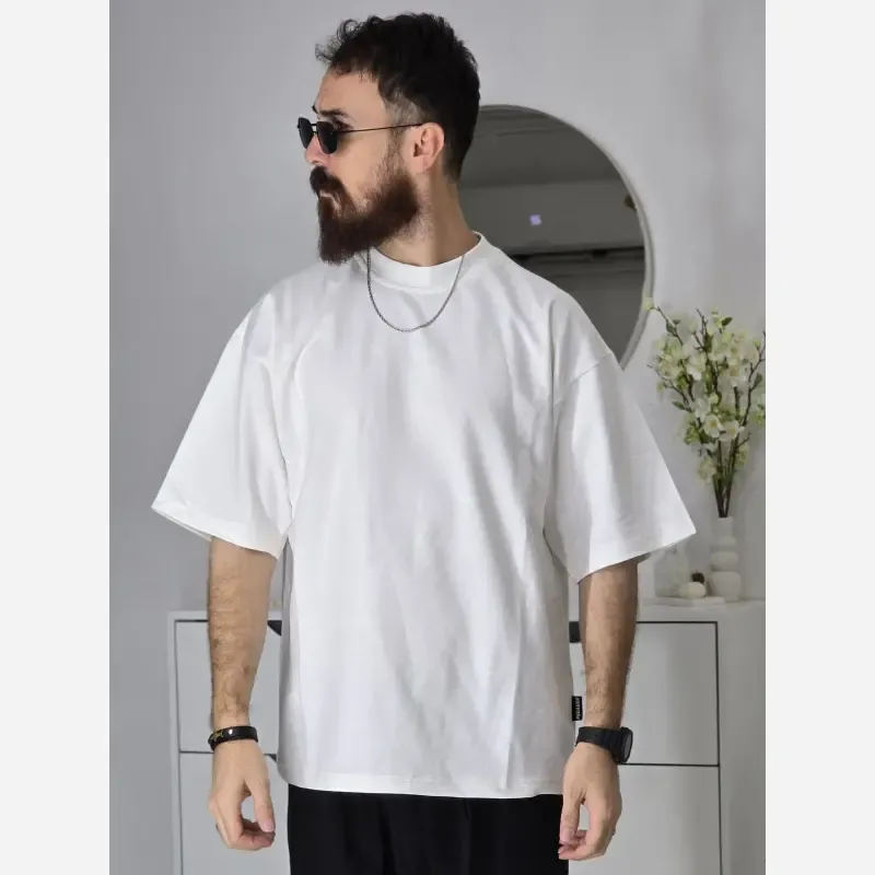 تیشرت باکسی بیسیک پگادور پارچه دورس دو نخ سایز L XL XXL رنگ بندی مداد رنگی - تصویر 4