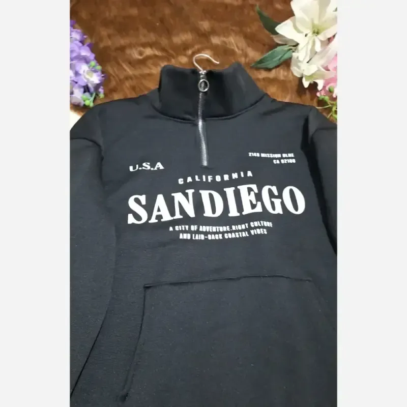 دورس نیم زیپ اسپرت زنانه پسرانه SANDIEGO جنس دورس سه نخ گرم بالا درجه یک رنگ مشکی سبز زیتونی فری سایز - تصویر 10