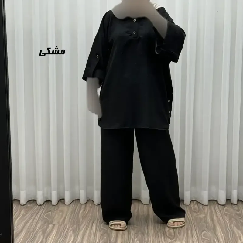 ست بلوز و شلوار زنانه مدل پانچی جنس شانتون فری سایز مناسب تا 52 - تصویر 2