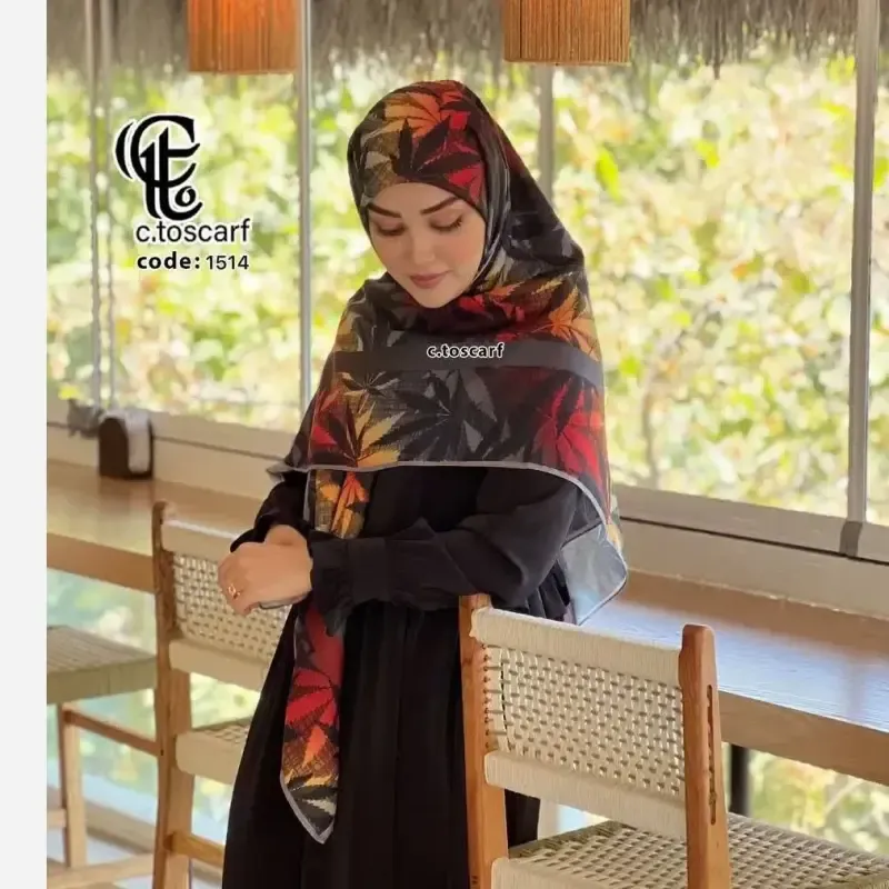 روسری نخ کاستوم طرح گلمهر قواره 140 سانتی متر چرخ دوز مزونی - تصویر 2