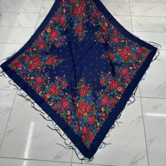 روسری ترکمنی ایرانی مدل تاتار کد 1607 طرح سنتی نخ پلی استر 130x130 مناسب 4 فصل