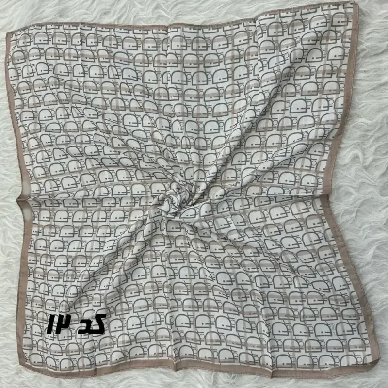 مینی اسکارف نخی نسکافه ای طرح دار قواره 65 در 65 سانتی متر - تصویر 7