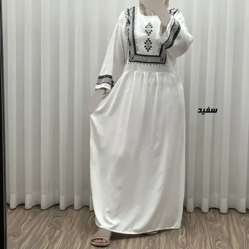 پیراهن نخی زنانه مدل پادمیرا فری سایز مناسب تا 48 همراه با کمربند - تصویر 6
